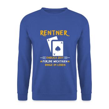 Rentner Rente Rentenbeginn Skat Doppelkopf Karten - Unisex Pullover - Royalblau - Vorne - Alina (178cm) & Michal (187cm)