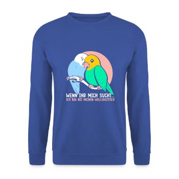 Ich bin bei meinen Wellensittich - Unisex Pullover - Royalblau - Vorne - Alina (178cm) & Michal (187cm)