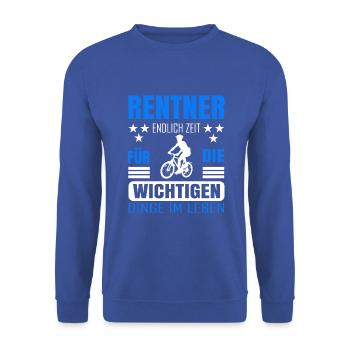 Rentner Rente Rentenbeginn Fahrrad fahren - Unisex Pullover - Royalblau - Vorne - Alina (178cm) & Michal (187cm)