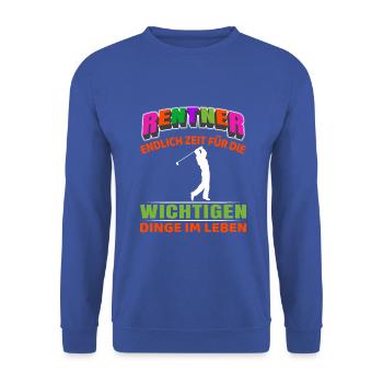 Rentner Rente Rentenbeginn Golf Golfer - Unisex Pullover - Royalblau - Vorne - Alina (178cm) & Michal (187cm)