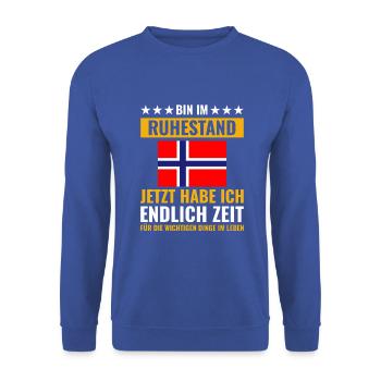 Rentner Rente Rentenbeginn Norwegen - Unisex Pullover - Royalblau - Vorne - Alina (178cm) & Michal (187cm)