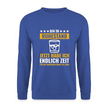 Rentner Rente Rentenbeginn Whiskeytrinker Whiskey - Unisex Pullover - Royalblau - Vorne - Alina (178cm) & Michal (187cm)