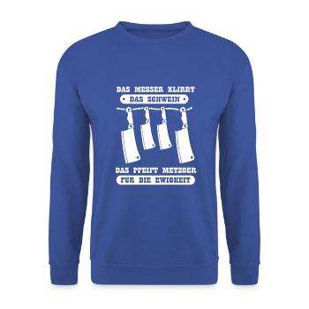 metzger für die ewigkeit - Unisex Pullover - Royalblau - Vorne - Alina (178cm) & Michal (187cm)