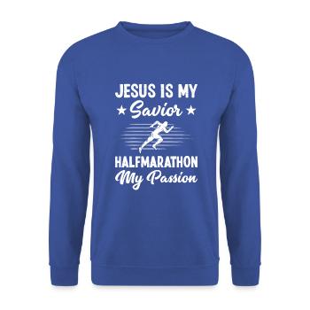 Jesus is my savior Halfmarathon Half Marathon - Unisex Pullover - Royalblau - Vorne - Alina (178cm) & Michal (187cm)