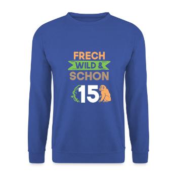 15 Jahre Geburtstag Junge Mädchen Affe - Unisex Pullover - Royalblau - Vorne - Alina (178cm) & Michal (187cm)
