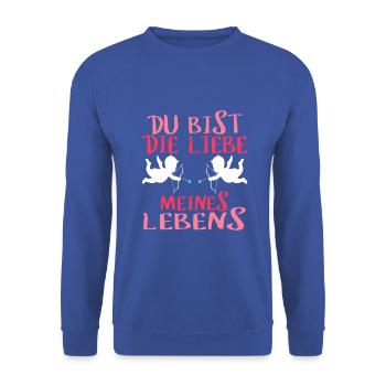 Du bist die Liebe meines Lebens Valentinstag - Unisex Pullover - Royalblau - Vorne - Alina (178cm) & Michal (187cm)