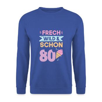 Geschenk 80 Jahre Geburtstag Eis essen - Unisex Pullover - Royalblau - Vorne - Alina (178cm) & Michal (187cm)