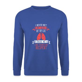 I never me my hero Lung transplant recipent - Unisex Pullover - Royalblau - Vorne - Alina (178cm) & Michal (187cm)