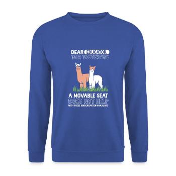 Lama Alpaka Kita Kindergarten 2023 - Unisex Pullover - Royalblau - Vorne - Alina (178cm) & Michal (187cm)