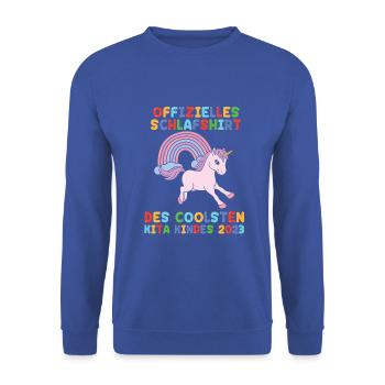 Einhorn Kita Kindergarten 2023 - Unisex Pullover - Royalblau - Vorne - Alina (178cm) & Michal (187cm)