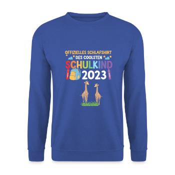 Giraffe Schulanfang Schulkind 2023 - Unisex Pullover - Royalblau - Vorne - Alina (178cm) & Michal (187cm)