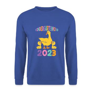 Ente Kita Kindergarten 2023 - Unisex Pullover - Royalblau - Vorne - Alina (178cm) & Michal (187cm)