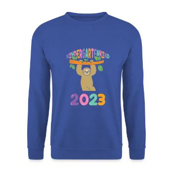 Faultier Kita Kindergarten 2023 - Unisex Pullover - Royalblau - Vorne - Alina (178cm) & Michal (187cm)