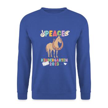 Pferd Peace Kindergarten 2023 - Unisex Pullover - Royalblau - Vorne - Alina (178cm) & Michal (187cm)