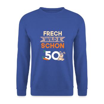 Geschenk 50 Jahre Geburtstag Hase Kaninchen - Unisex Pullover - Royalblau - Vorne - Alina (178cm) & Michal (187cm)