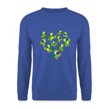 Herz Papagei - Unisex Pullover - Royalblau - Vorne - Alina (178cm) & Michal (187cm)