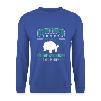 Rentner Rente Rentenbeginn Schildkröte - Unisex Pullover - Royalblau - Vorne - Alina (178cm) & Michal (187cm)