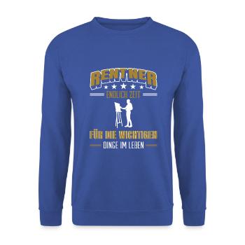 Rentner Rente Rentenbeginn Bilder malen Malerei - Unisex Pullover - Royalblau - Vorne - Alina (178cm) & Michal (187cm)