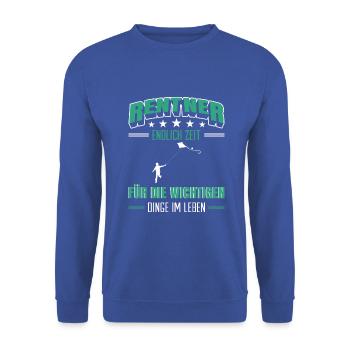 Rentner Rente Rentenbeginn Drachen steigen - Unisex Pullover - Royalblau - Vorne - Alina (178cm) & Michal (187cm)