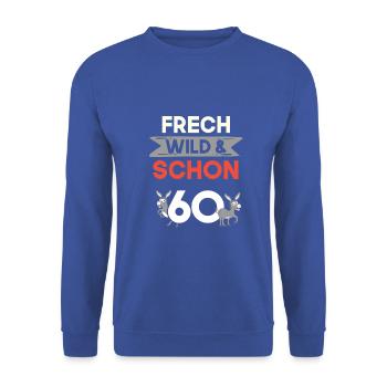 Geschenk 60 Jahre Geburtstag Esel - Unisex Pullover - Royalblau - Vorne - Alina (178cm) & Michal (187cm)