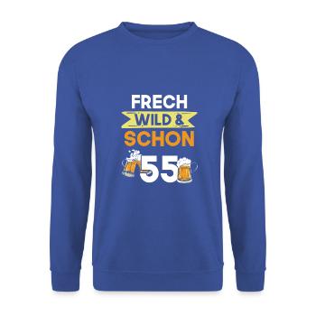 Geschenk 55 Jahre Geburtstag Bier Biertrinker - Unisex Pullover - Royalblau - Vorne - Alina (178cm) & Michal (187cm)