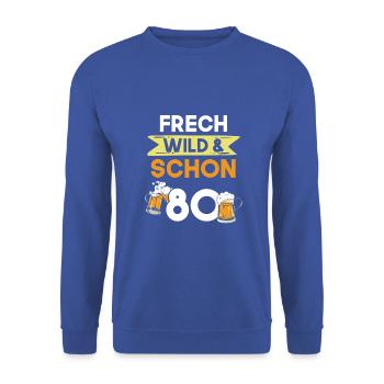 Geschenk 80 Jahre Geburtstag Bier Biertrinker - Unisex Pullover - Royalblau - Vorne - Alina (178cm) & Michal (187cm)