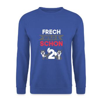 2 Jahre Geburtstag Junge Mädchen Wolf - Unisex Pullover - Royalblau - Vorne - Alina (178cm) & Michal (187cm)