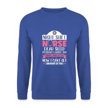 Night Shift Nurse - Unisex Pullover - Royalblau - Vorne - Alina (178cm) & Michal (187cm)