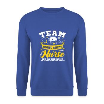 Team Night Shift Nurse - Unisex Pullover - Royalblau - Vorne - Alina (178cm) & Michal (187cm)