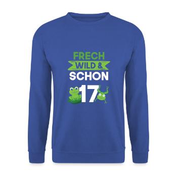 17 Jahre Geburtstag Frosch - Unisex Pullover - Royalblau - Vorne - Alina (178cm) & Michal (187cm)