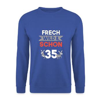 Geschenk 35 Jahre Geburtstag Esel - Unisex Pullover - Royalblau - Vorne - Alina (178cm) & Michal (187cm)