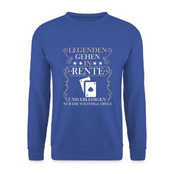 Rentner Rente Rentenbeginn Skat Doppelkopf Karten - Unisex Pullover - Royalblau - Vorne - Alina (178cm) & Michal (187cm)