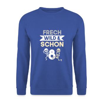8 Ans Anniversaire Garçon Fille Squelette - Sweat-shirt Unisexe - bleu royal - Devant - Alina (178cm) & Michal (187cm)