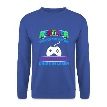 Pension de retraité Début de la retraite Gamer Gaming - Sweat-shirt Unisexe - bleu royal - Devant - Alina (178cm) & Michal (187cm)