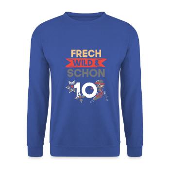 10 Jahre Geburtstag Junge Mädchen Ninja - Unisex Pullover - Royalblau - Vorne - Alina (178cm) & Michal (187cm)