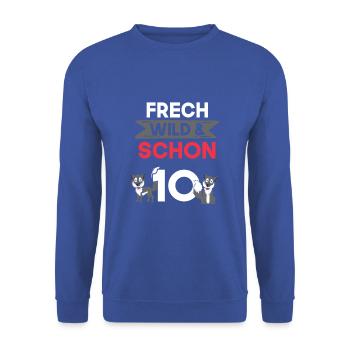 10 Jahre Geburtstag Junge Mädchen Wolf - Unisex Pullover - Royalblau - Vorne - Alina (178cm) & Michal (187cm)