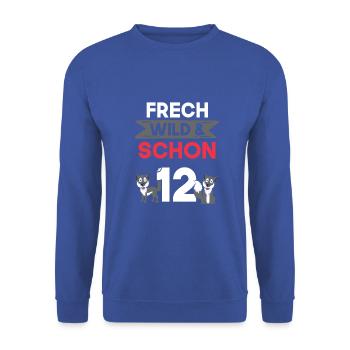 12 Jahre Geburtstag Junge Mädchen Wolf - Unisex Pullover - Royalblau - Vorne - Alina (178cm) & Michal (187cm)