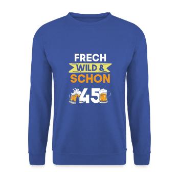 Geschenk 45 Jahre Geburtstag Bier Biertrinker - Unisex Pullover - Royalblau - Vorne - Alina (178cm) & Michal (187cm)