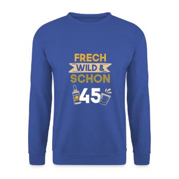 Geschenk 45 Jahre Geburtstag Whiskey - Unisex Pullover - Royalblau - Vorne - Alina (178cm) & Michal (187cm)