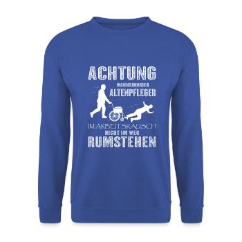 Altenpflege Pfleger Pflegepersonal Pflegekraft - Unisex Pullover - Royalblau - Vorne - Alina (178cm) & Michal (187cm)