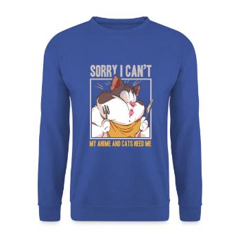 Anime Manga Otaku Kawaii Katzen Katze Kätzchen - Unisex Pullover - Royalblau - Vorne - Alina (178cm) & Michal (187cm)