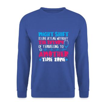 Night Shift is like jet lag - Unisex Pullover - Royalblau - Vorne - Alina (178cm) & Michal (187cm)