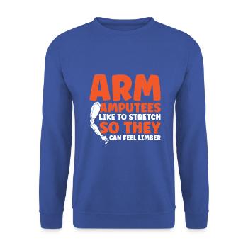 Arm Amputees like to stretch - Unisex Pullover - Royalblau - Vorne - Alina (178cm) & Michal (187cm)