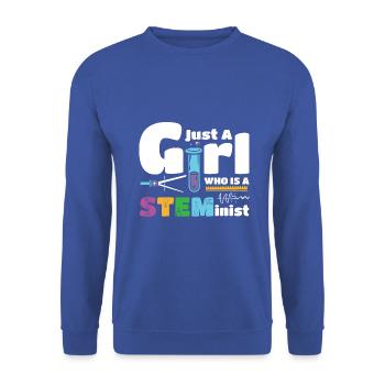 Just a girl who is a STEMinist - Unisex Pullover - Royalblau - Vorne - Alina (178cm) & Michal (187cm)