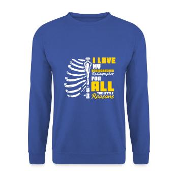 I Love My radiographer radiographer - Unisex Pullover - Royalblau - Vorne - Alina (178cm) & Michal (187cm)