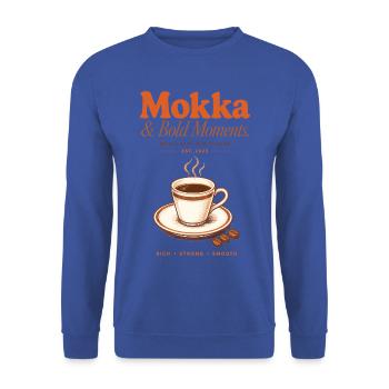 Mokka Bold Moments Kaffee Shirt - Unisex Pullover - Royalblau - Vorne - Alina (178cm) & Michal (187cm)