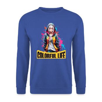 Anime Mädchen mit Farbflecken - Unisex Pullover - Royalblau - Vorne - Alina (178cm) & Michal (187cm)