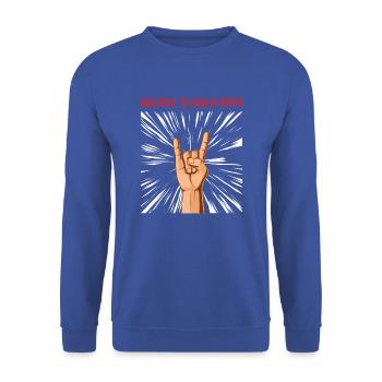 Rockin it since 1944 Heavy Metal Birthday Greeting - Unisex Sweatshirt - royal blue - Front - Alina (178cm) & Michal (187cm)