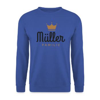 Müller-Familie - Unisex Pullover - Royalblau - Vorne - Alina (178cm) & Michal (187cm)