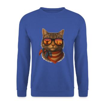 Lustige Cowboy Katze mit Sonnenbrille - Unisex Pullover - Royalblau - Vorne - Alina (178cm) & Michal (187cm)